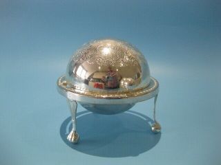 Lovely Vintage Silver Plated Roll Top Caviar / Butter Dish With Glass Liner