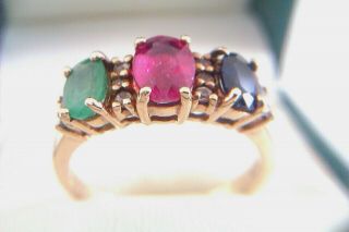 Rare & 9ct Gold Emerald Ruby Sapphire & Diamond Ladies Ring 2006