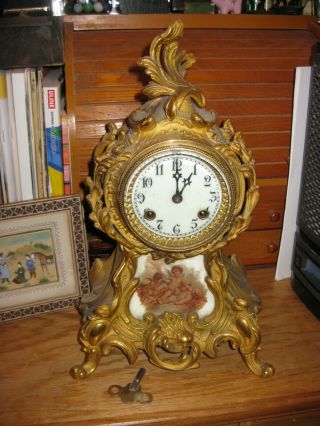 Rare Waterbury Clock Company French Style Mantle Clock With Key -