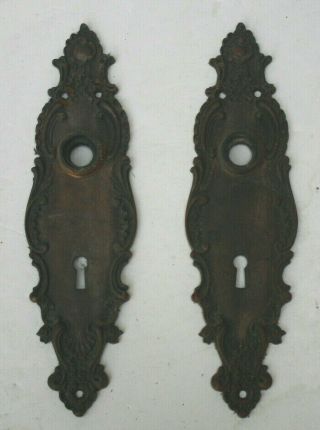 Pair Antique Highly Ornate Bronze Door Knob Escutcheon Back Plate Binghamton Ny