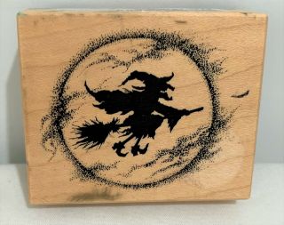 Psx Witch Moon Halloween E - 2054 Broom Rubber Stamp Rare