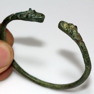 Very Rare Ancient Roman Bronze Bracelet With Animal Heads Circa 100 - 300 Ad