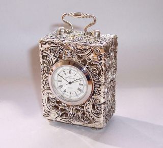 Vintage Silver Plated First Impressions Quartz Mantle Clock Scrolling Leaf