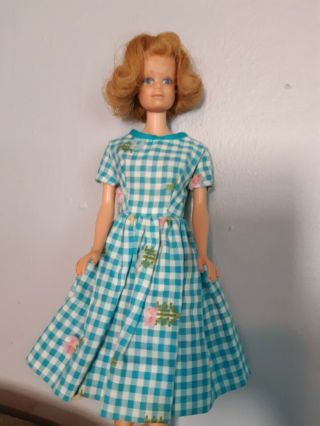 Vintage Barbie Clone Blue Gingham Dress With Pink And Yellow Flowers