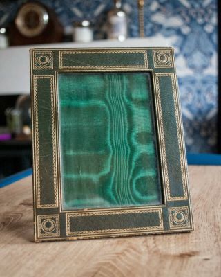 Jc Vickery Green Leather And Gold Embossed Desk Frame With Glass,  Silk And Stand
