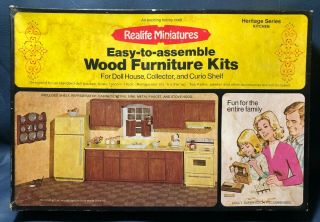 Vtg 1974 Realife Real Life Miniatures Heritage Series Kitchen Wood Furniture Kit