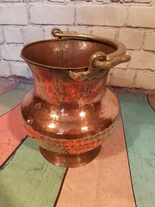Antique Vintage Old French Hammered Copper Brass Cauldron Plant Pot Ice Bucket