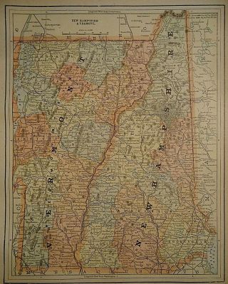 Vintage 1891 Hampshire Vermont Map Old Antique & Authentic S&h