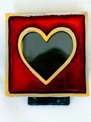 Rare Vintage French Red Enamel Heart Frame Signed Edouard Rambaud