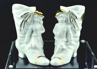 Rare Gerold Porzellan Porcelain 2 Vases/figurines Boy On A Boot & Girl On A Boot