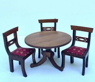 1:12 Vintage Dollhouse Miniature Shackman Dining Room Furniture Table Chairs Euc