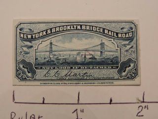 Rare 1880s Blue Brooklyn Bridge York City Nyc Railroad Rr Ticket