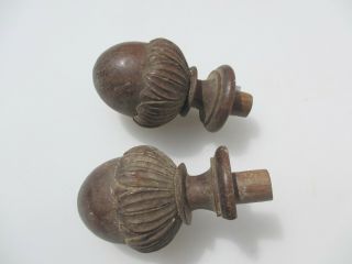 Victorian Wood Finials Furniture Mounts Antique Old Curtain Pole Ends 2.  5 " H