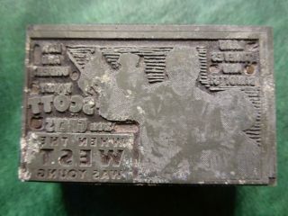 Vintage Letterpress Printing Block Wood Metal Antique When The West Was Young