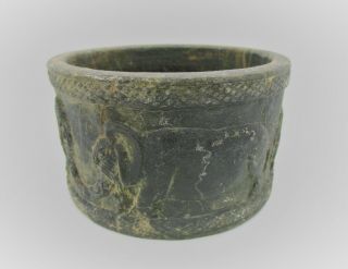 Museum Quality Ancient Near Eastern Black Stone Carved Bowl W/animal Motifs