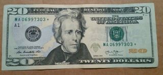 2013 Twenty Dollar Bill $20 Star Note Low Serial Rare Ma06997303 Boston