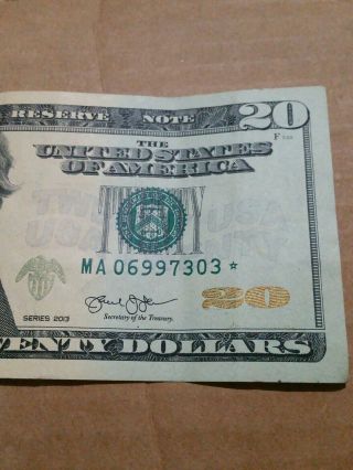2013 Twenty Dollar Bill $20 Star Note Low Serial Rare MA06997303 Boston 3