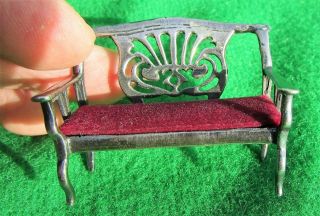 Miniature sterling silver doll’s house settee chair,  Victorian style,  approx 1 ¼ 2
