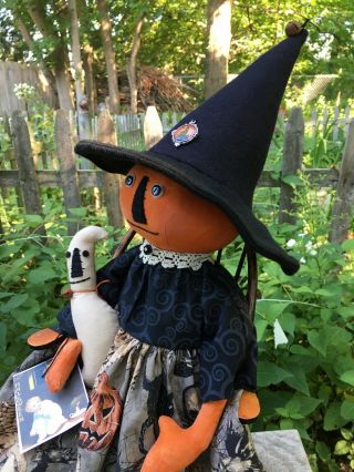 Primitive Halloween Pumpkin Doll Antique Button,  Lace,  Crinoline,  Pet Ghost Tag 2