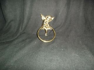 Vintage Brass Angel Cherub Hand Towel Ring Holder - 4 " Ring