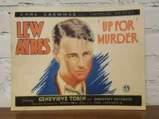 1931 Rare Lew Ayers Up For Murder Lobby Card 11x14