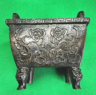 Rare 19th Century Signed (qing Dynasty) Bronze Fang Ding (censer) 91x73x95mm 459g