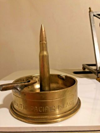 Rare Ww11 South Pacific Island Brass Ashtray Bullet Trench Art 90mm.  M19 Fa 1942