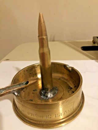 rare WW11 South Pacific Island brass ashtray bullet trench art 90MM.  M19 FA 1942 2