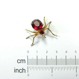 Fab Antique Art Deco Gilt Metal & Ruby Red Paste Spider Insect Bug Brooch Czech
