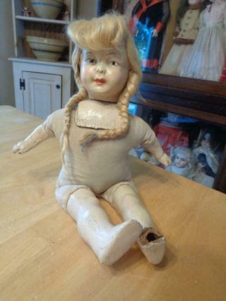 Tlc Vintage Composition/cloth Doll Repair/restore Pigtails Tlc 16 "