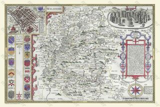 Old Map Of Wiltshire 1611 By John Speed 30 " X 20 " Photographic Print