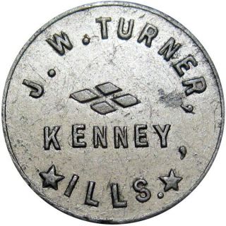 1909 Kenney Illinois Good For Token J W Turner Rare Town
