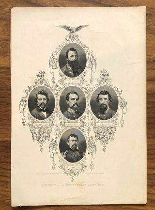 Rare Engraving Civil War Confederate Generals Rogers - Hardee Forrest Stuart