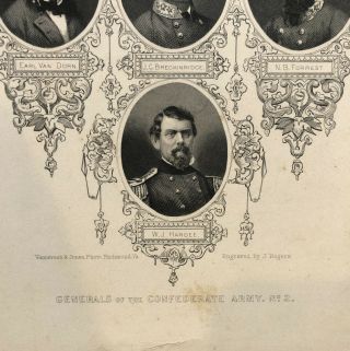 RARE Engraving Civil War Confederate Generals ROGERS - Hardee Forrest Stuart 2
