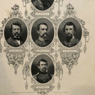 RARE Engraving Civil War Confederate Generals ROGERS - Hardee Forrest Stuart 3