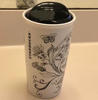 Starbucks Garden Flower Ceramic Travel Tumbler Coffee Mug With Lid Rare