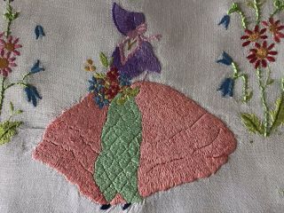 Pretty Vintage Hand Embroidered Cushion Cover Crinoline Lady