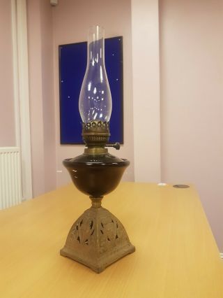 Large Brass And Glass Oil Lamp