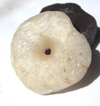 Rare Large Ancient Crystal Rock Quartz Mali Disk Bead 12mm X 34mm