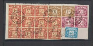Gb Postage Due 1959 - 63 5/ - Scarlet/yellow Rare Block X 11 On Piece Per Scan