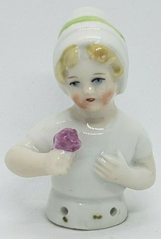 Vintage Porcelain Little Girl 1/2 Half Doll For Pincushion - Germany As - Is