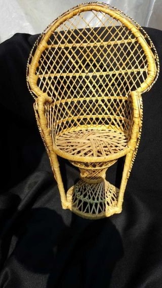 Vintage Miniature Wicker Rattan Peacock Chair Doll Plant Stand Boho 16 "