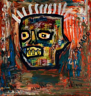 Vintage Abstract Painting Signed On The Back Basquiat,  Modern Old 20th Century