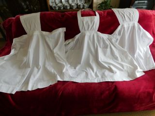 3 Vintage White Aprons Nurses /maids Cotton Material