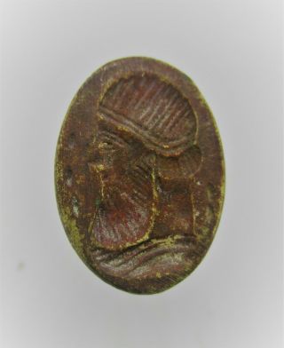 Ancient Near Eastern Bronze Seal Ring With Depiction Of Ruler On Bezel