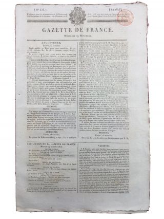 Murat 1815 Traité De Paix Rare Gazette De Paris Restauration