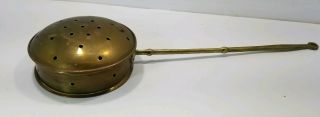 Vintage Copper & Brass Bed Warmer Fireplace Cooker W/ Cast Brass Handle