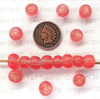 Ultra Rare Venetian Gooseberry Antique African Trade Beads { 10 } Red Lines