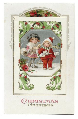 Unique Antique Christmas Postcard With Front Panel Opens Up Like Greeting Card