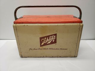 Rare Vintage Mid Century Retro Cronstroms Metal Schlitz Beer Picnic Cooler